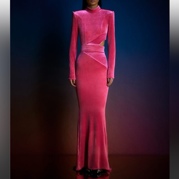 Zhivago Message To Love Gown- Velvet in Neon Pink - Picture 3 of 16